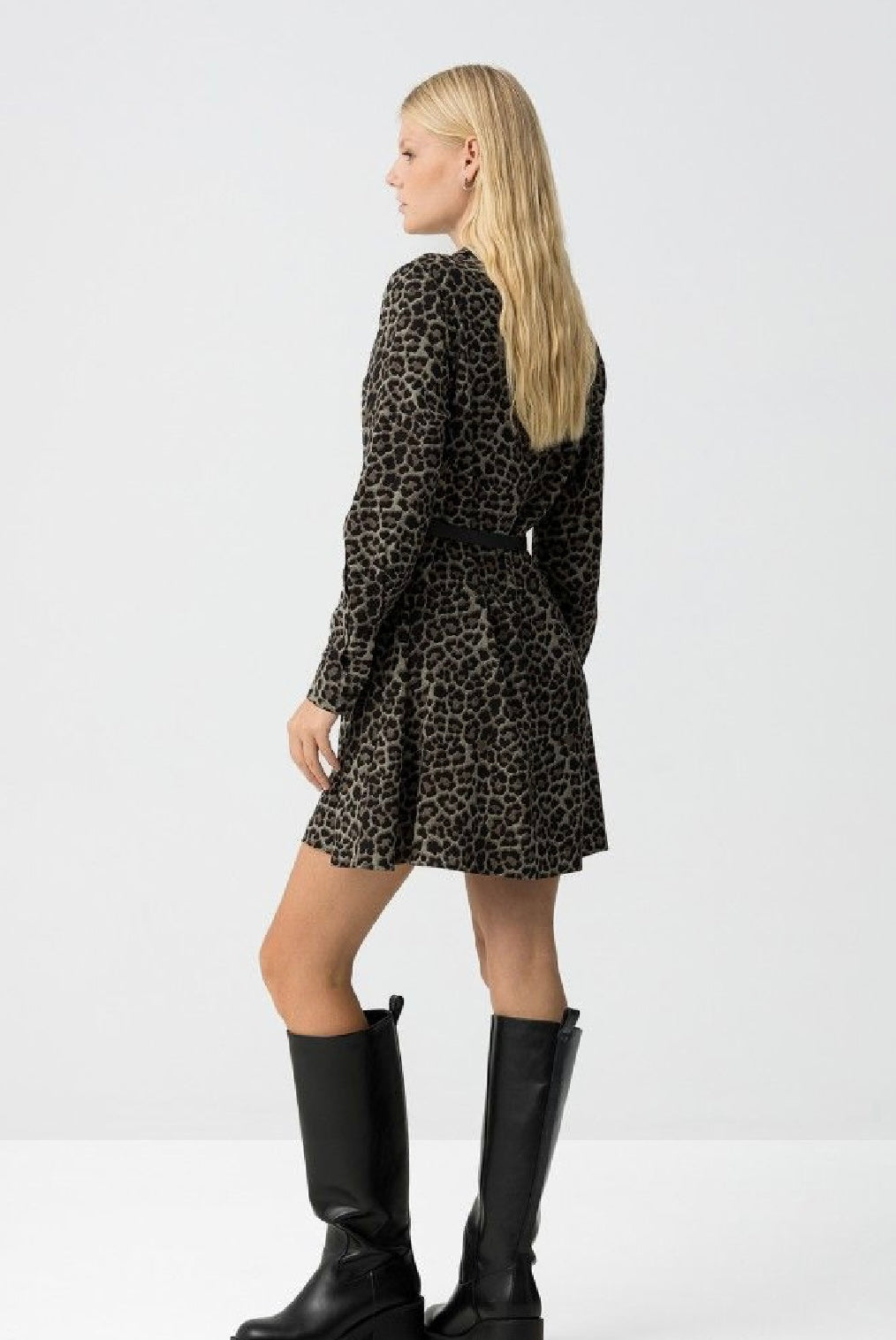 Green leopard shirt dress