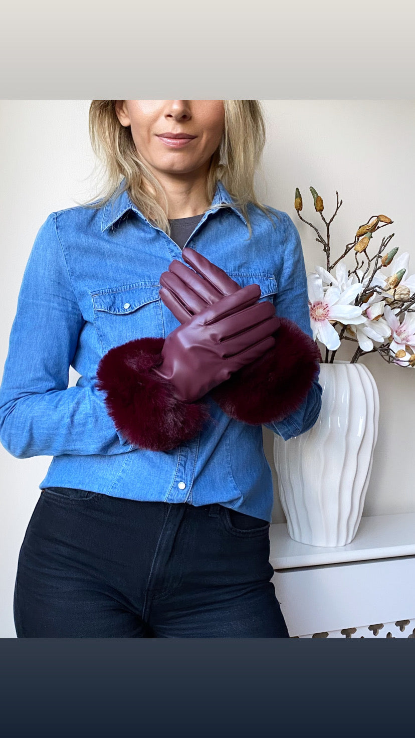 Ruby faux leather gloves