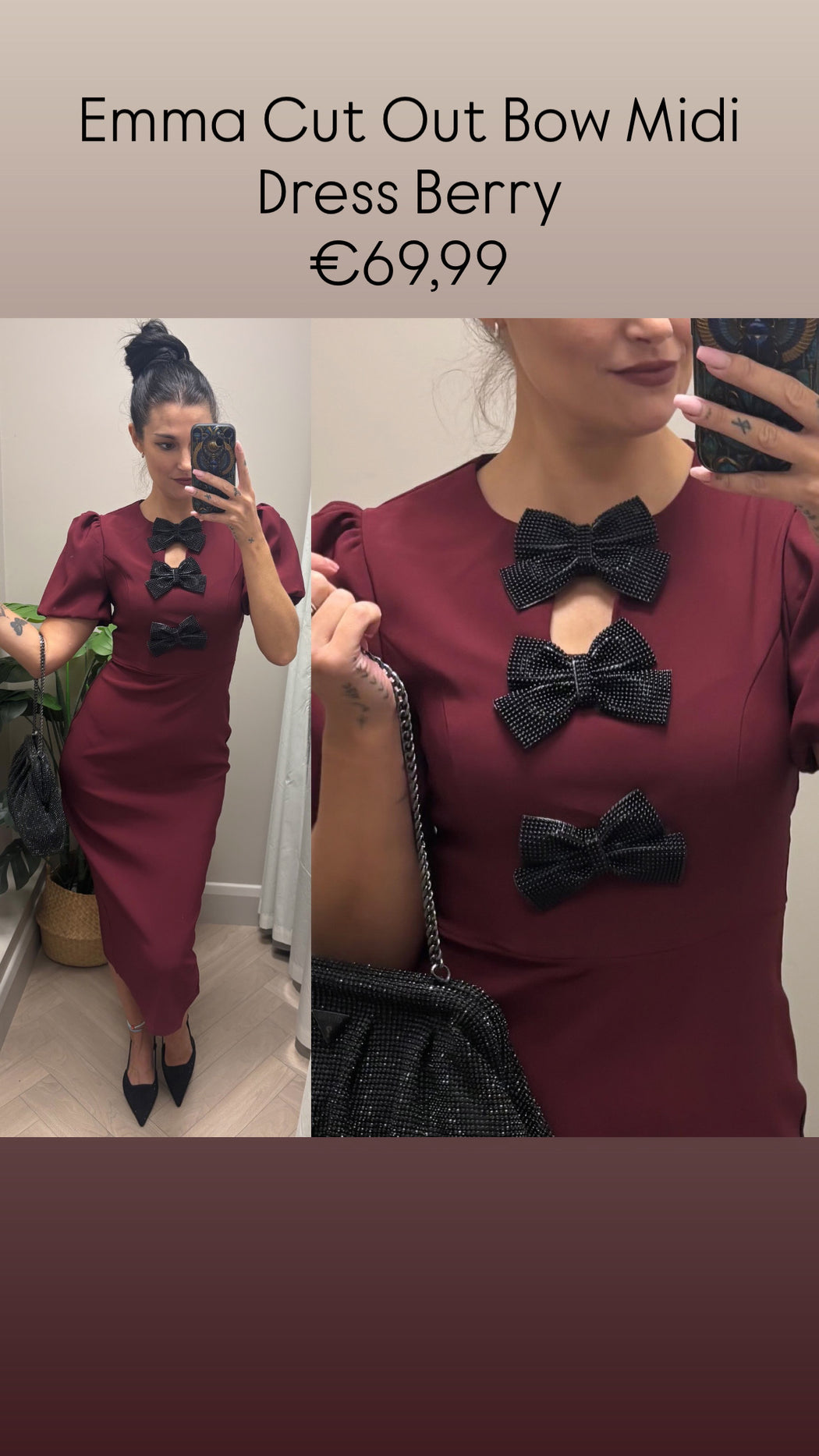 Emma Cut Out Bow Midi Dress Berry