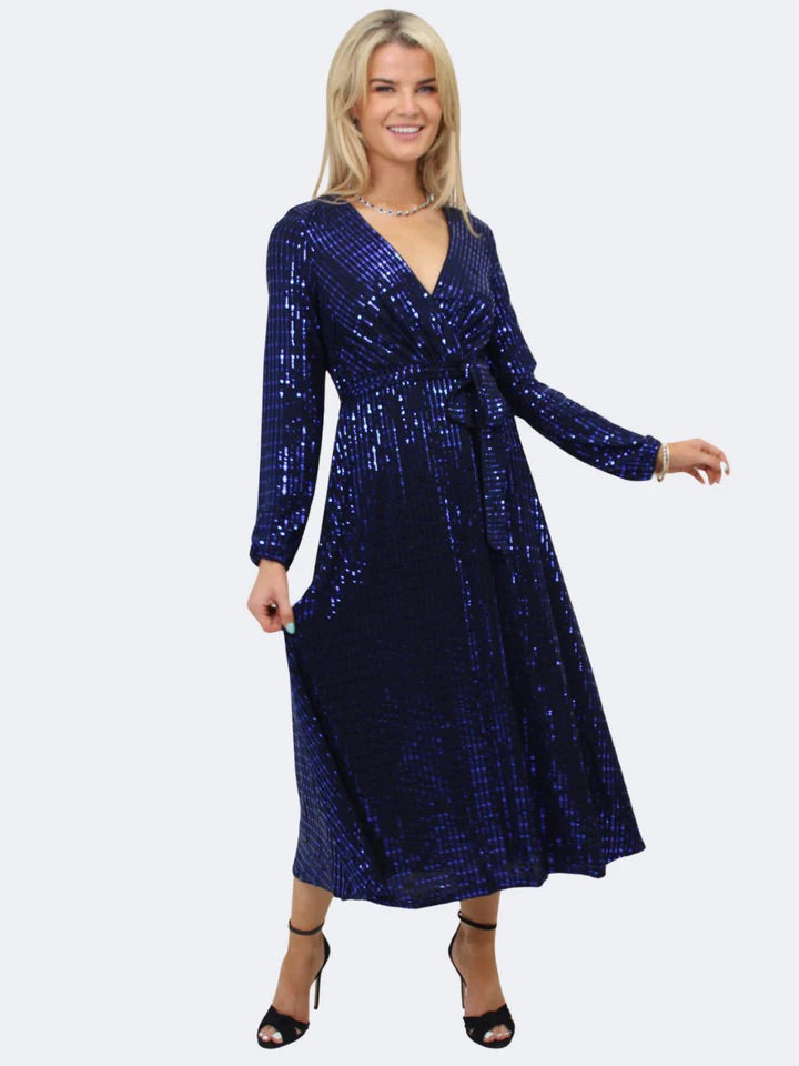 Kylie navy blue sparkle midi dress