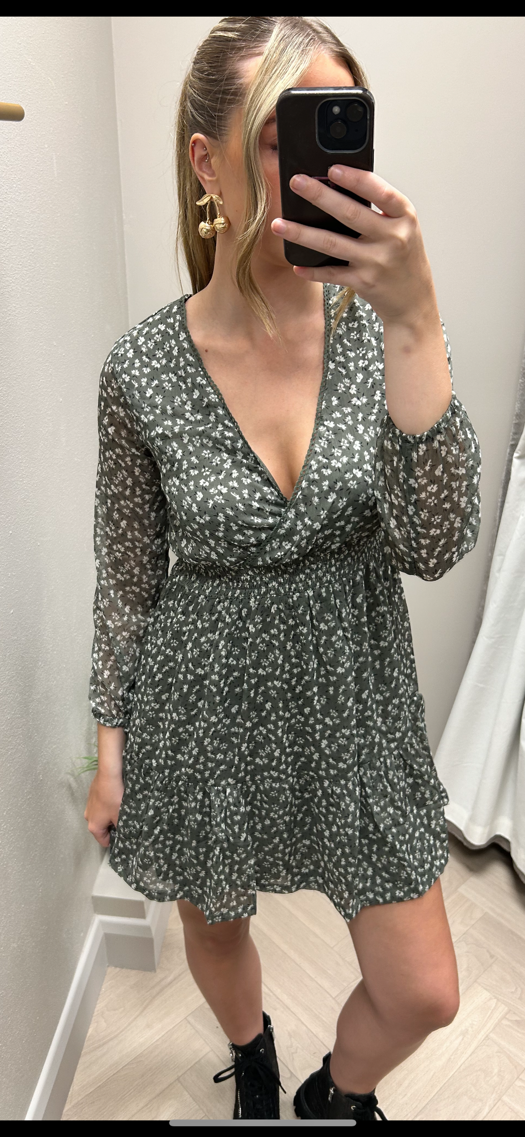 Green Fou floral print  dress