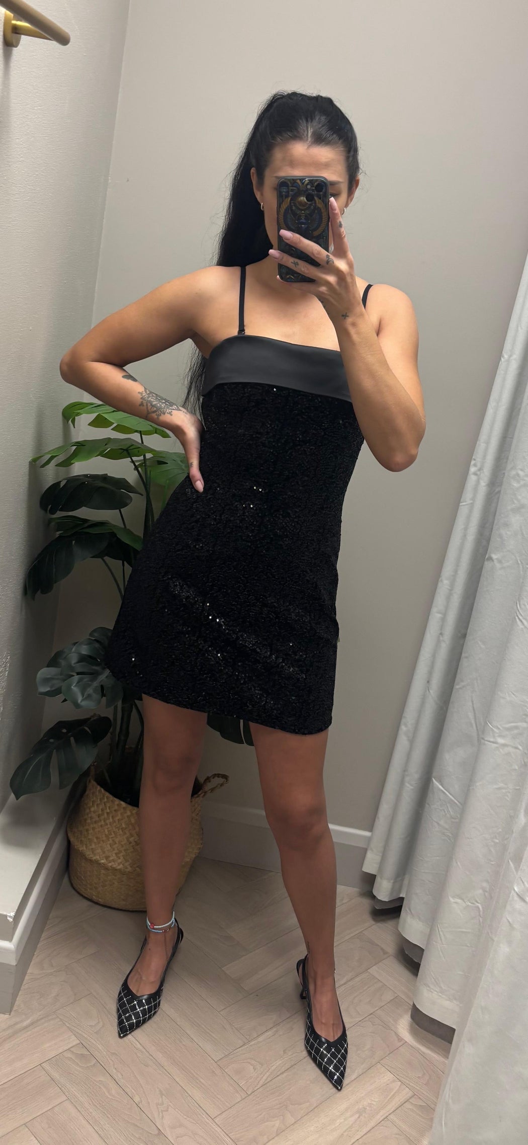 Guess gia mini sequins black dress w6bk45k6923