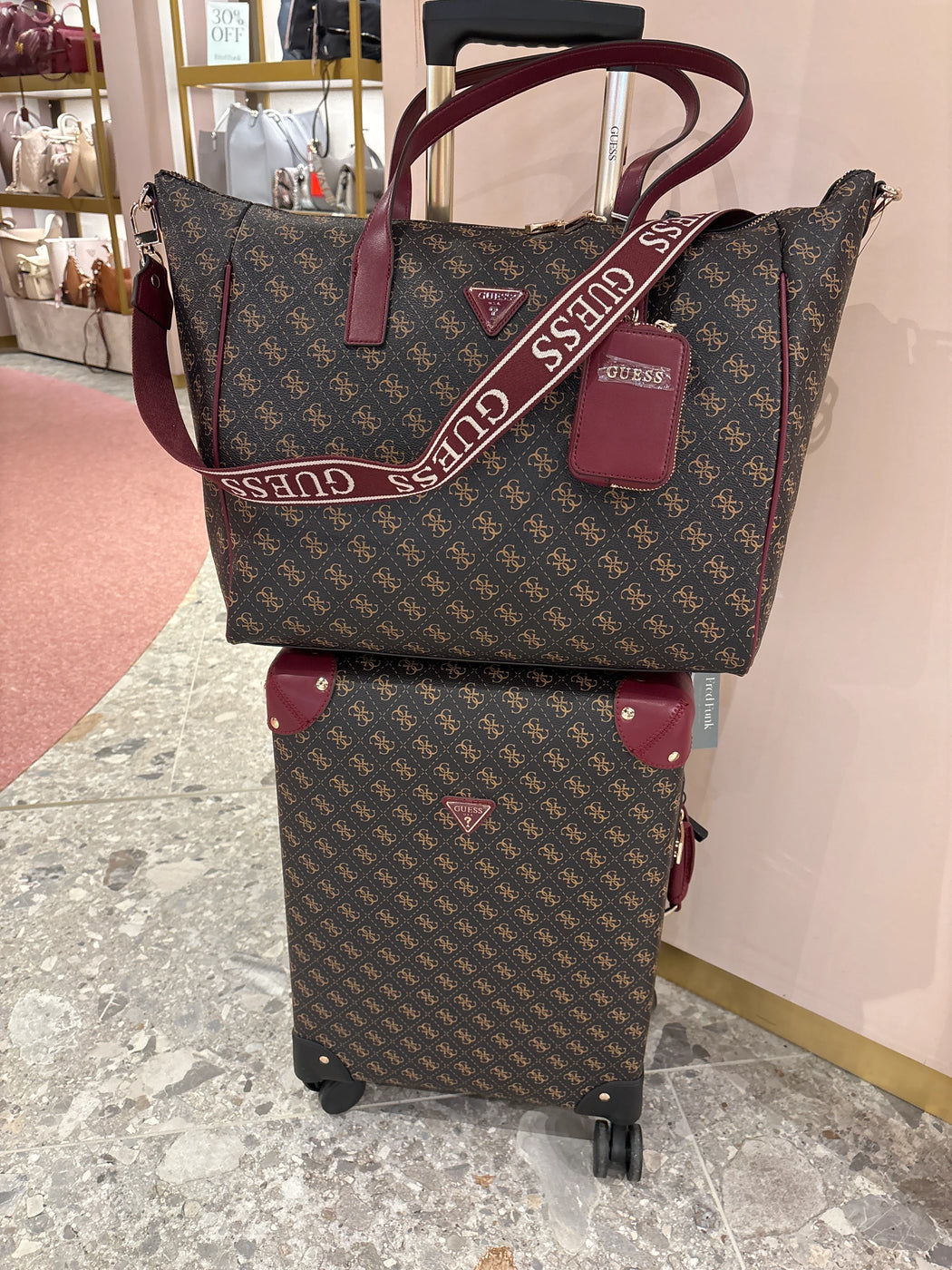 Guess brown logo Latona travel suitcase