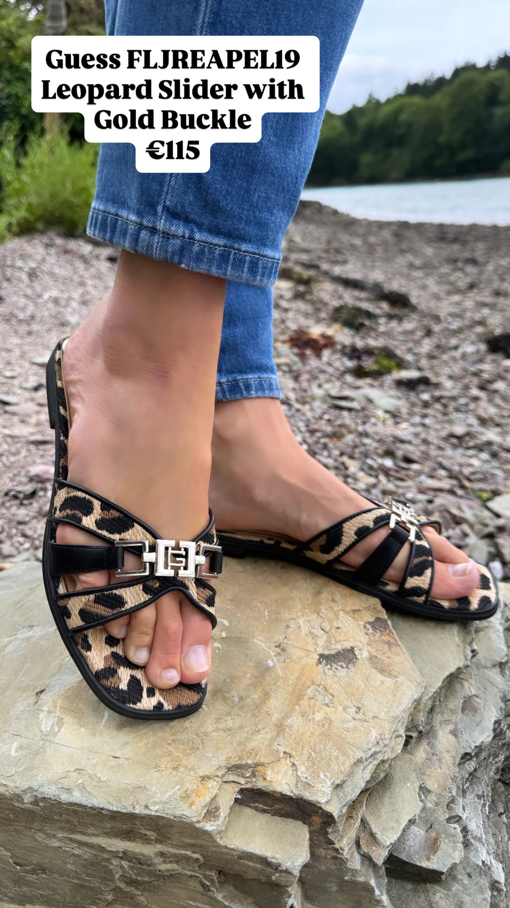 Guess FLJREAPEL19 Leopard Slider with Gold Buckle