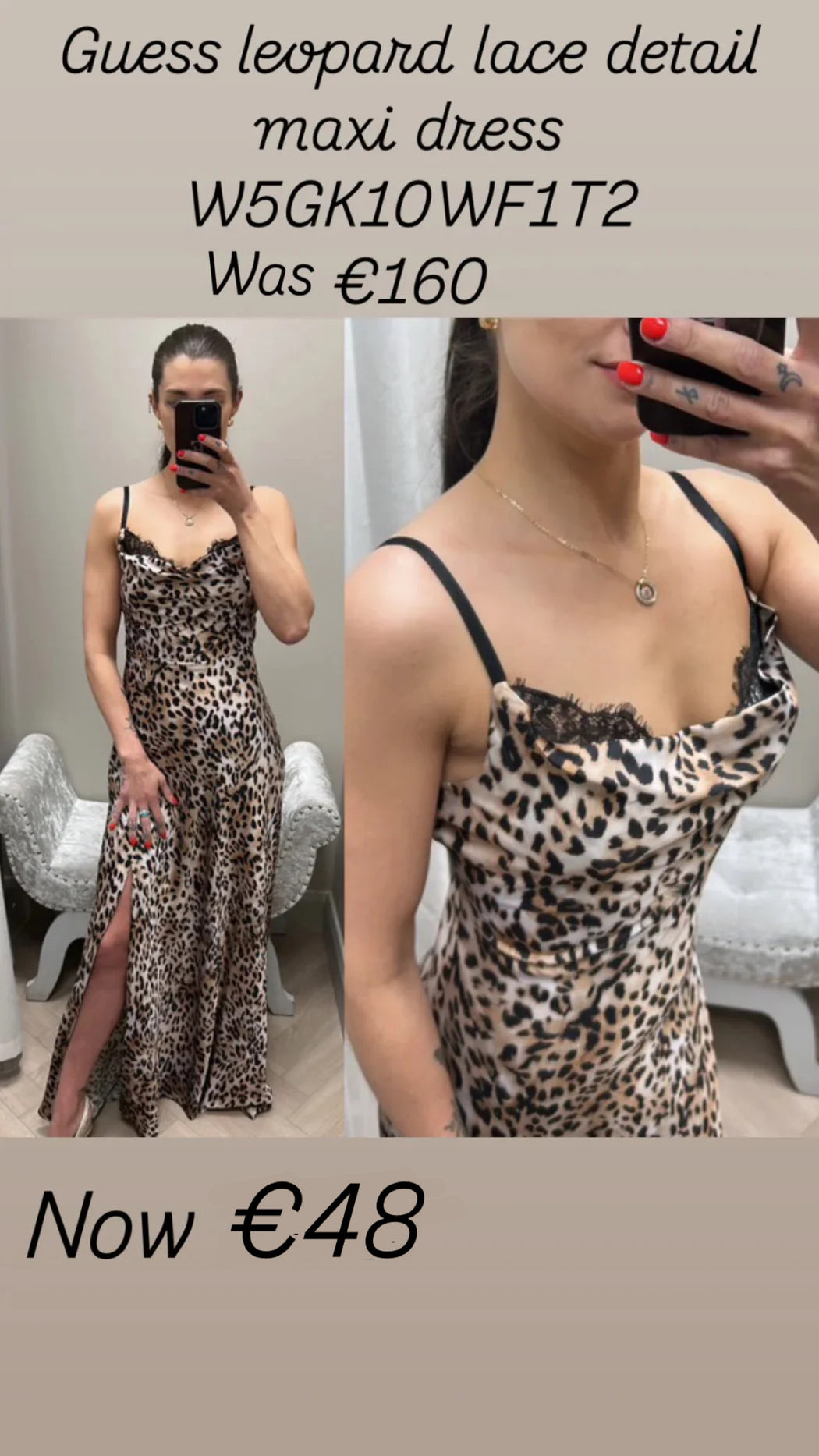 Guess leopard lace detail maxi dress W5GK10WF1T2