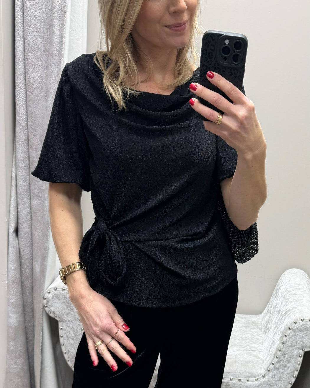 Suri black wrap top