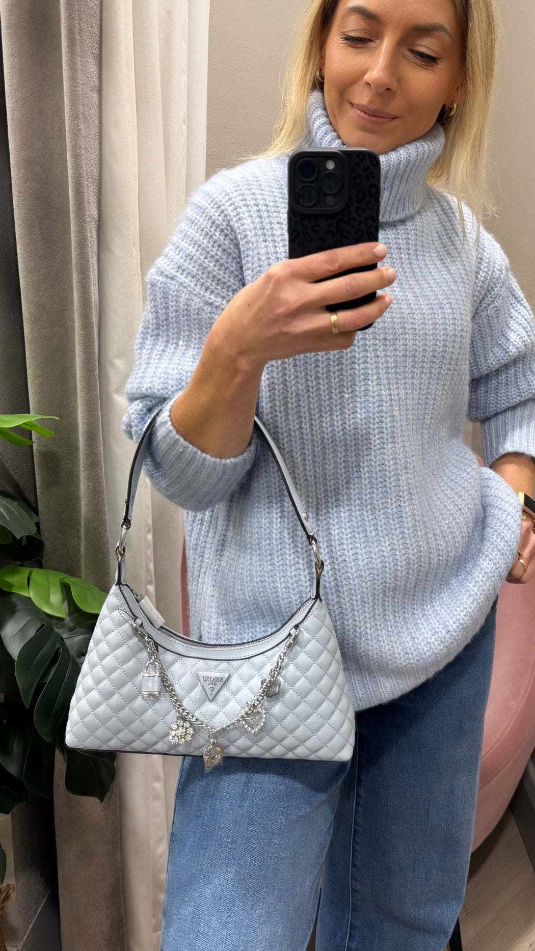 Guess misty blue everlee mini shoulder bag