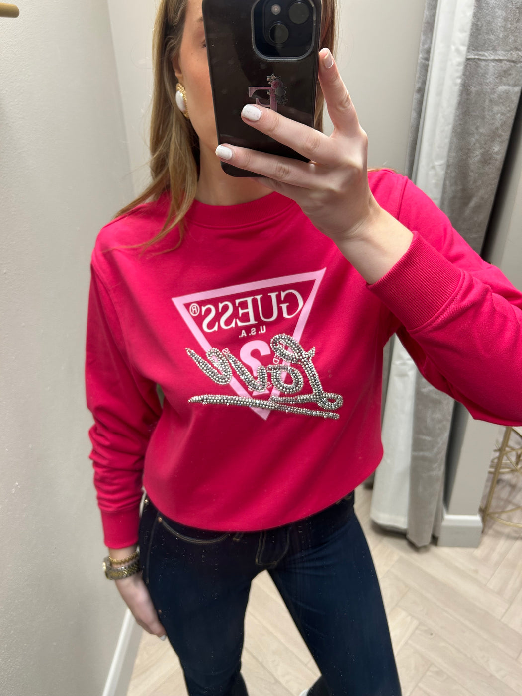 Guess love triangle raspberry sweater W5RQ04KB683