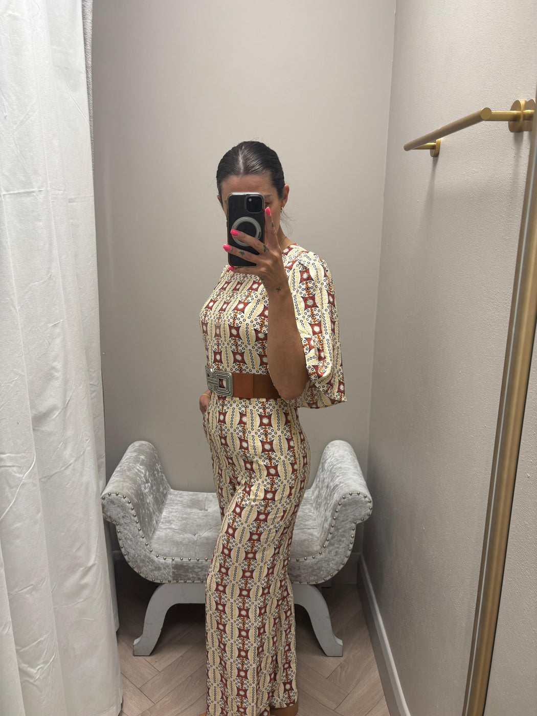 Cleo cream print traffic jumpsuit