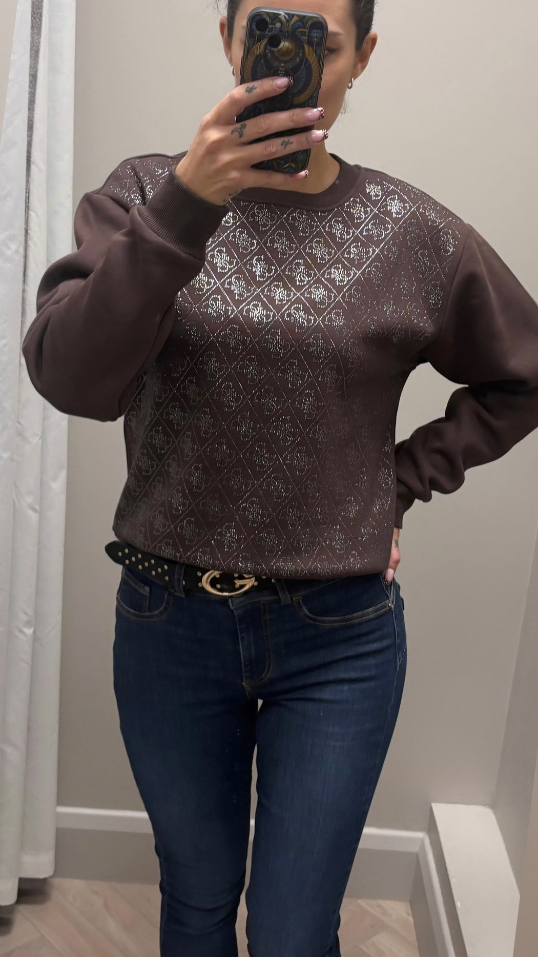 Guess brown  all over logo sweater w6bq14k6060