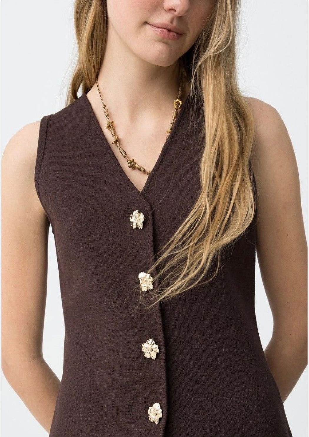 Fleur brown button waistcoat