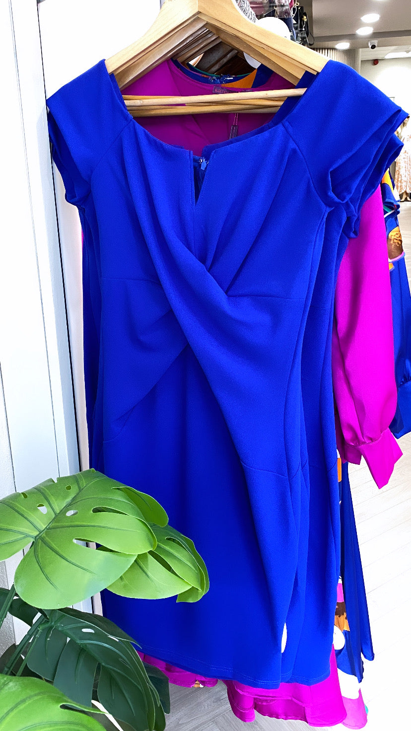 Halo Off The Shoulder Twist Detail Midi Dress Cobalt