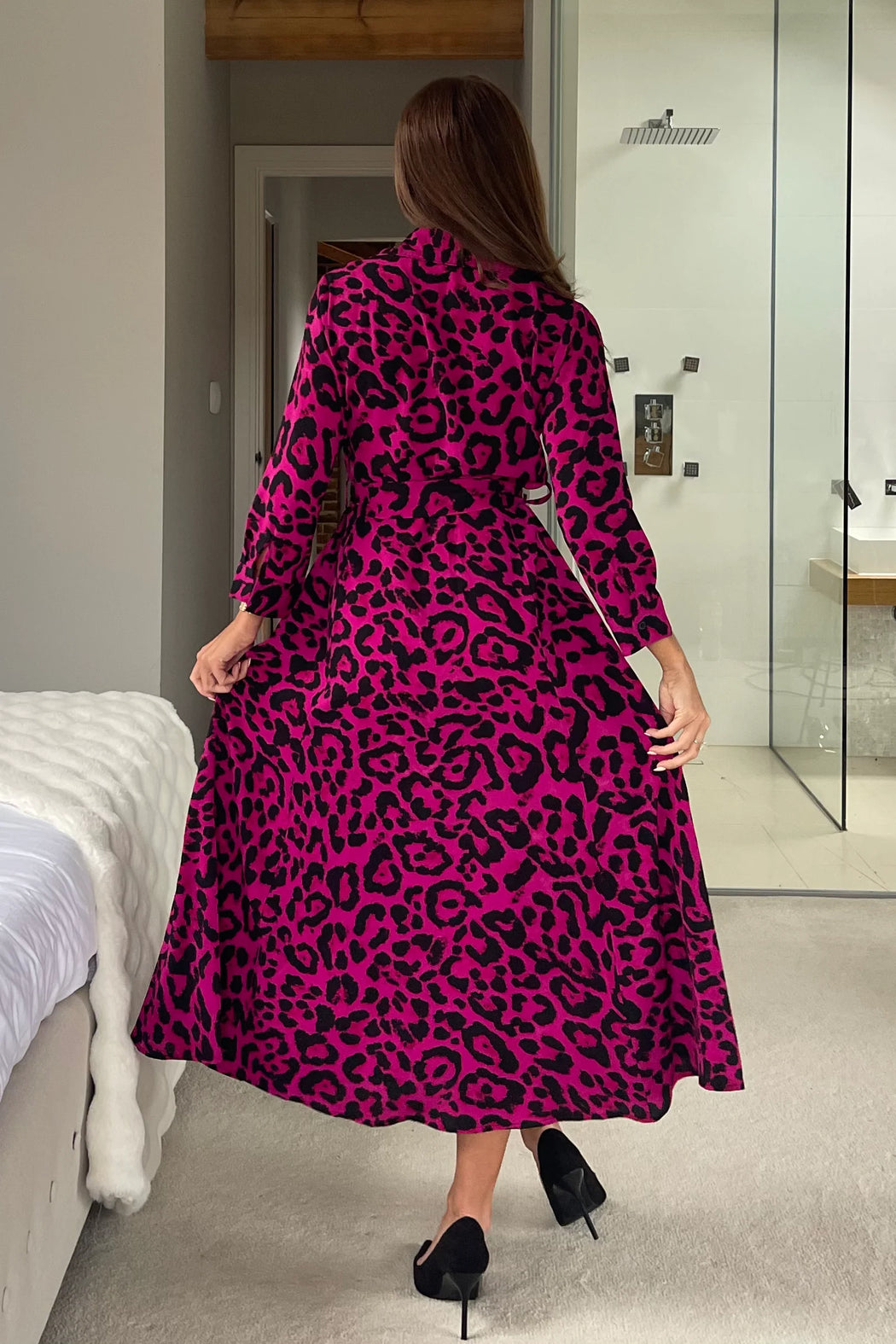 Angela Pink Animal Shirt Maxi Dress