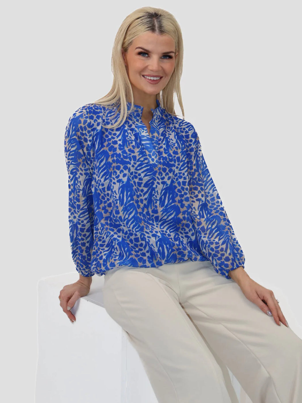 Blue animal print Bella band top