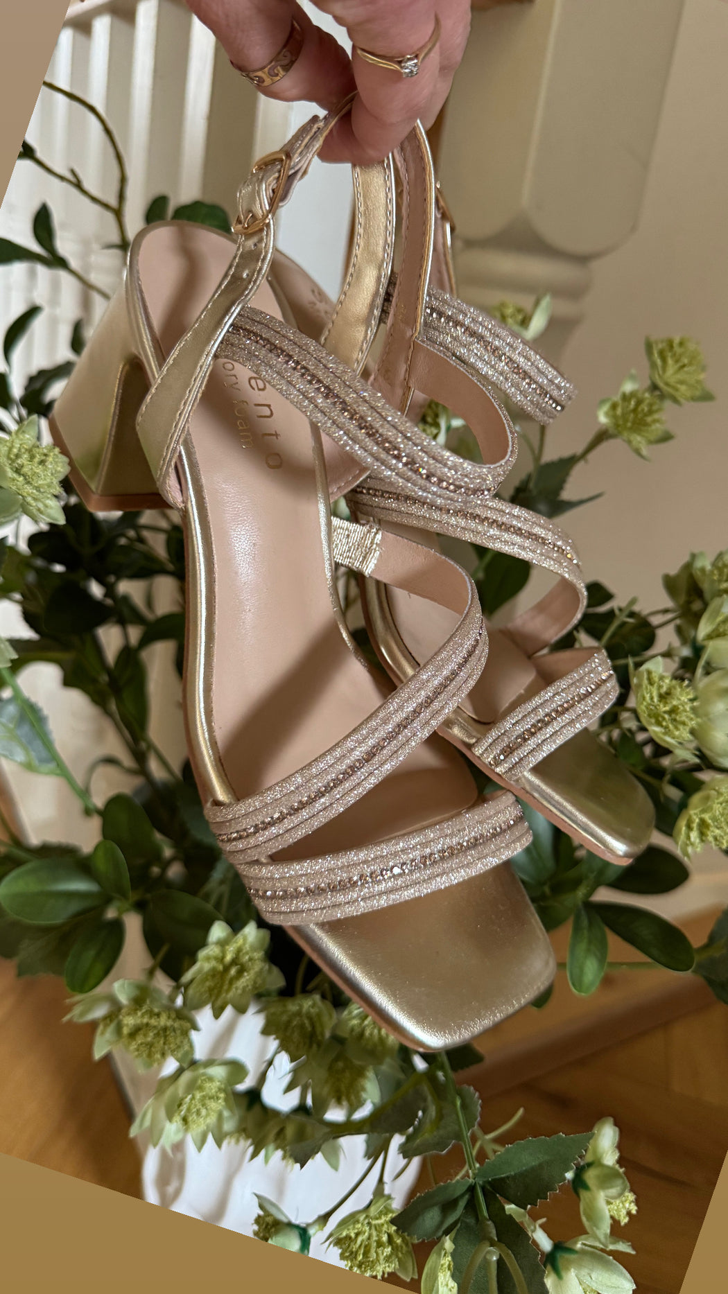 Brooklyns Gold block heel Bling Sandals