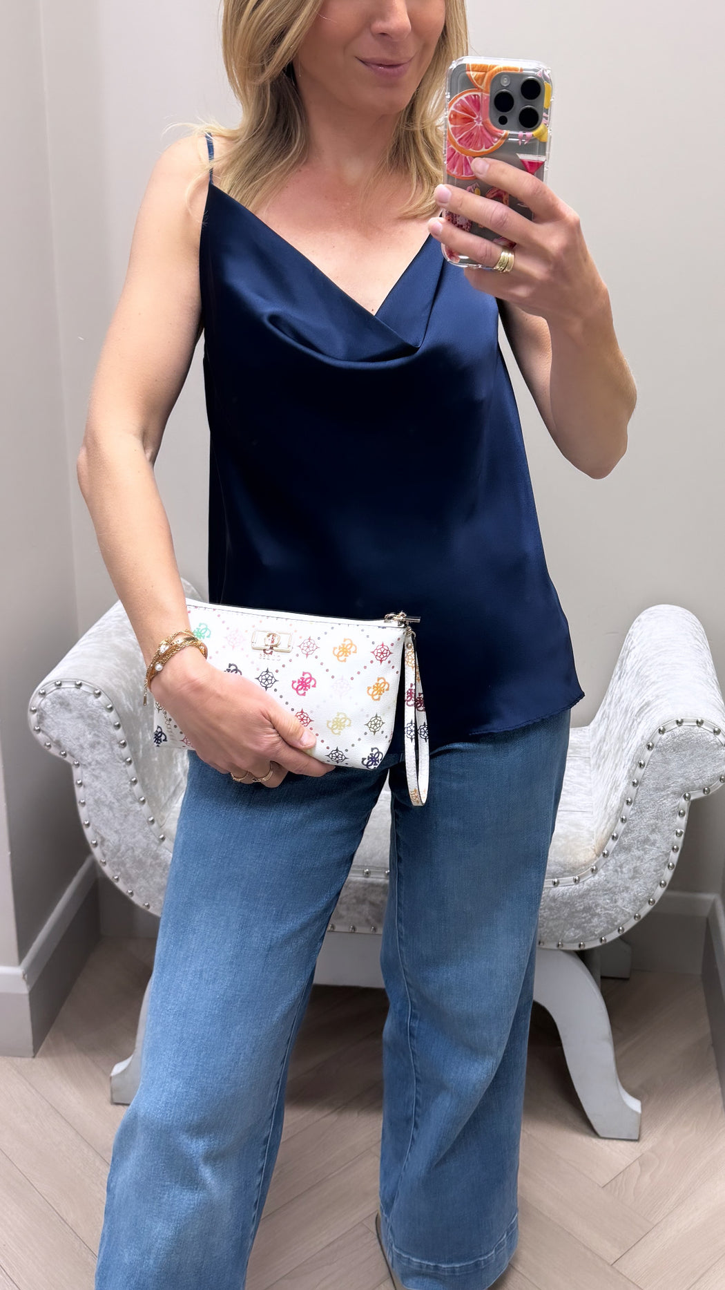azalea navy satin cami top