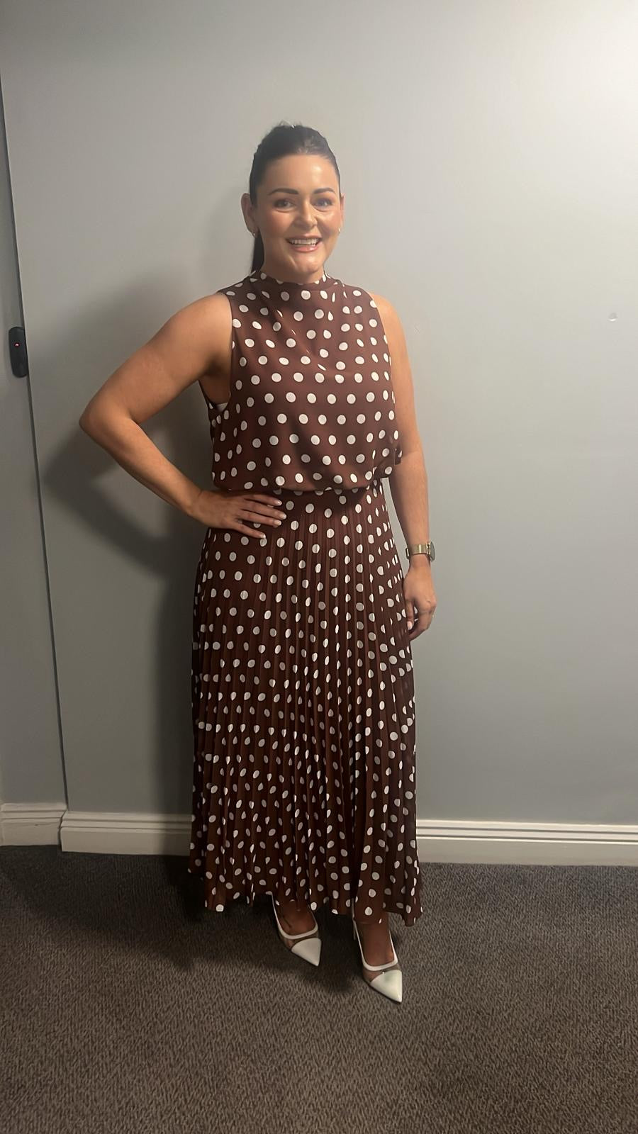 Molly brown drape pleat polka dot midi