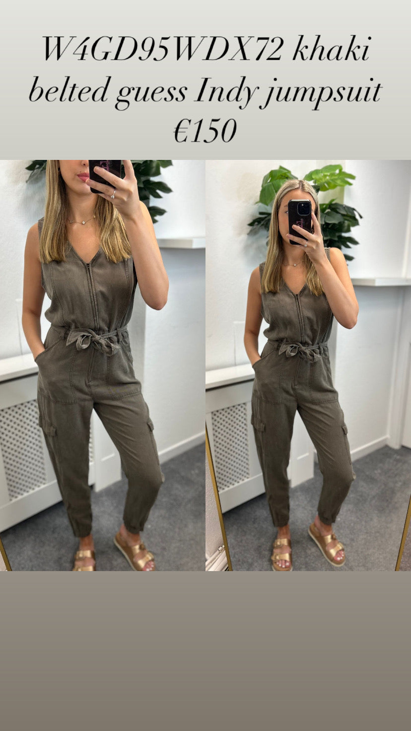 W4GD95WDX72 khaki belted guess Indy jumpsuit