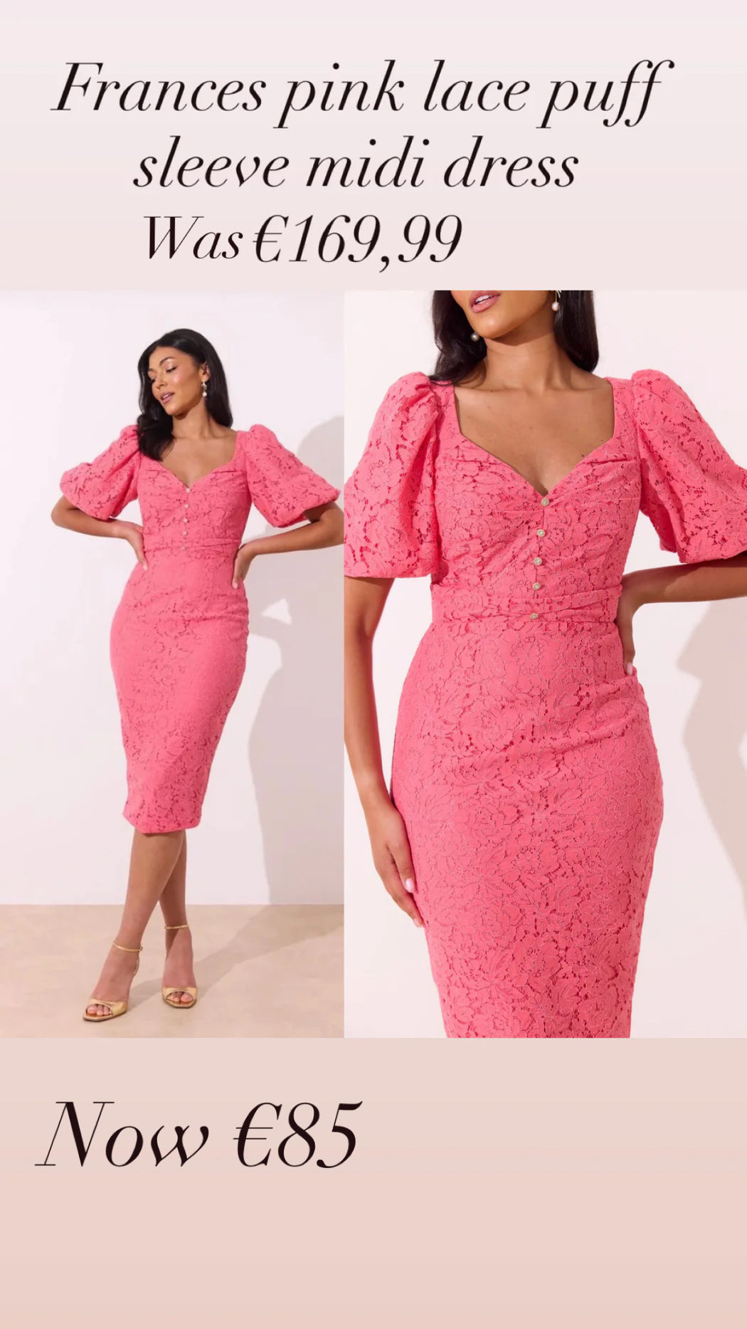 Frances pink lace puff sleeve midi dress