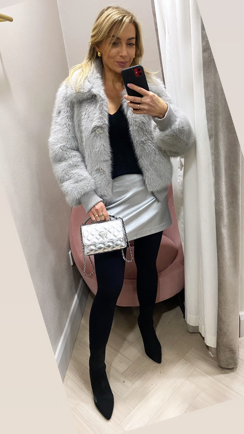 Faux fur grey guess bomber