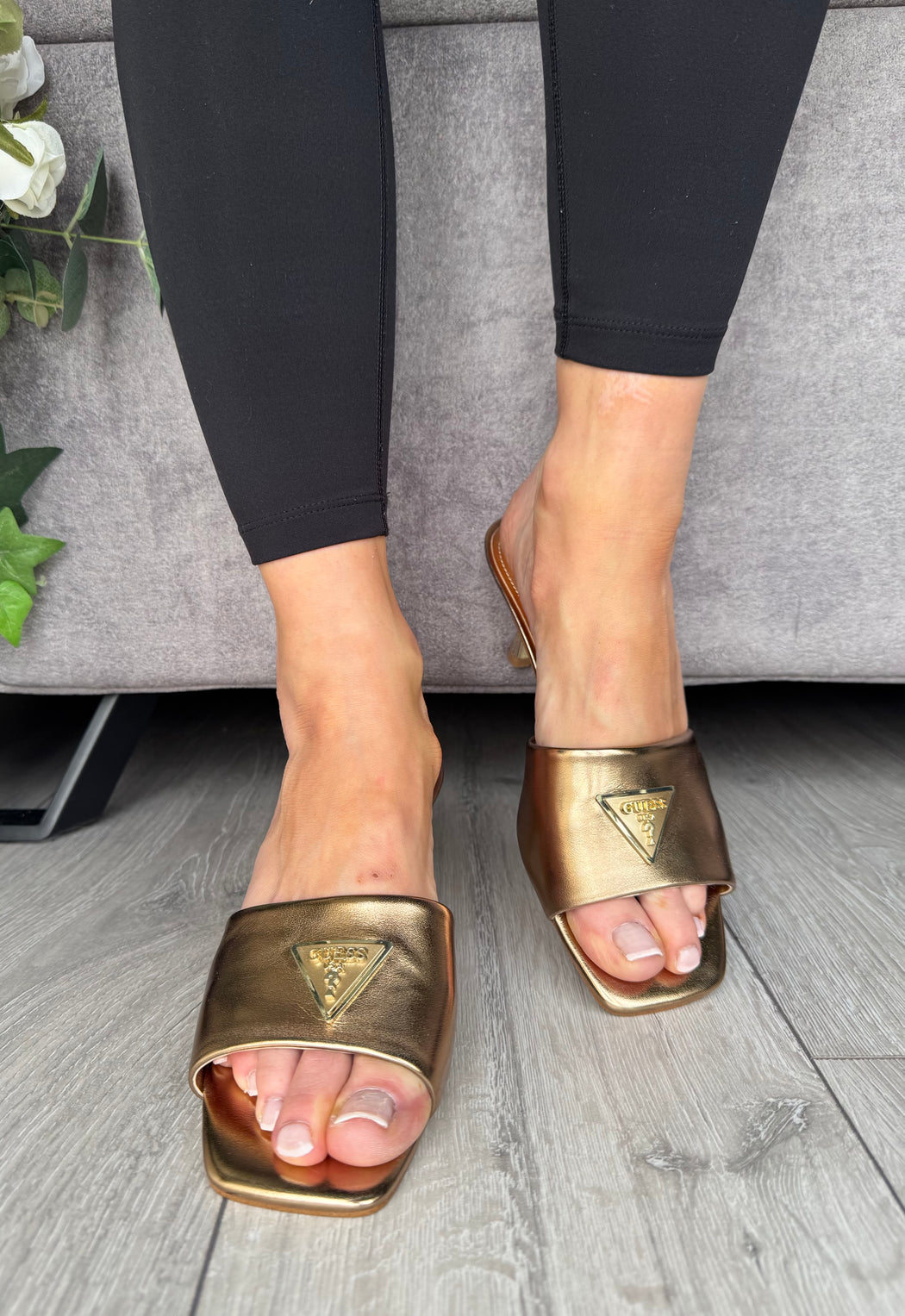 Guess bronze kitten heel mule FLJLUSLEL03