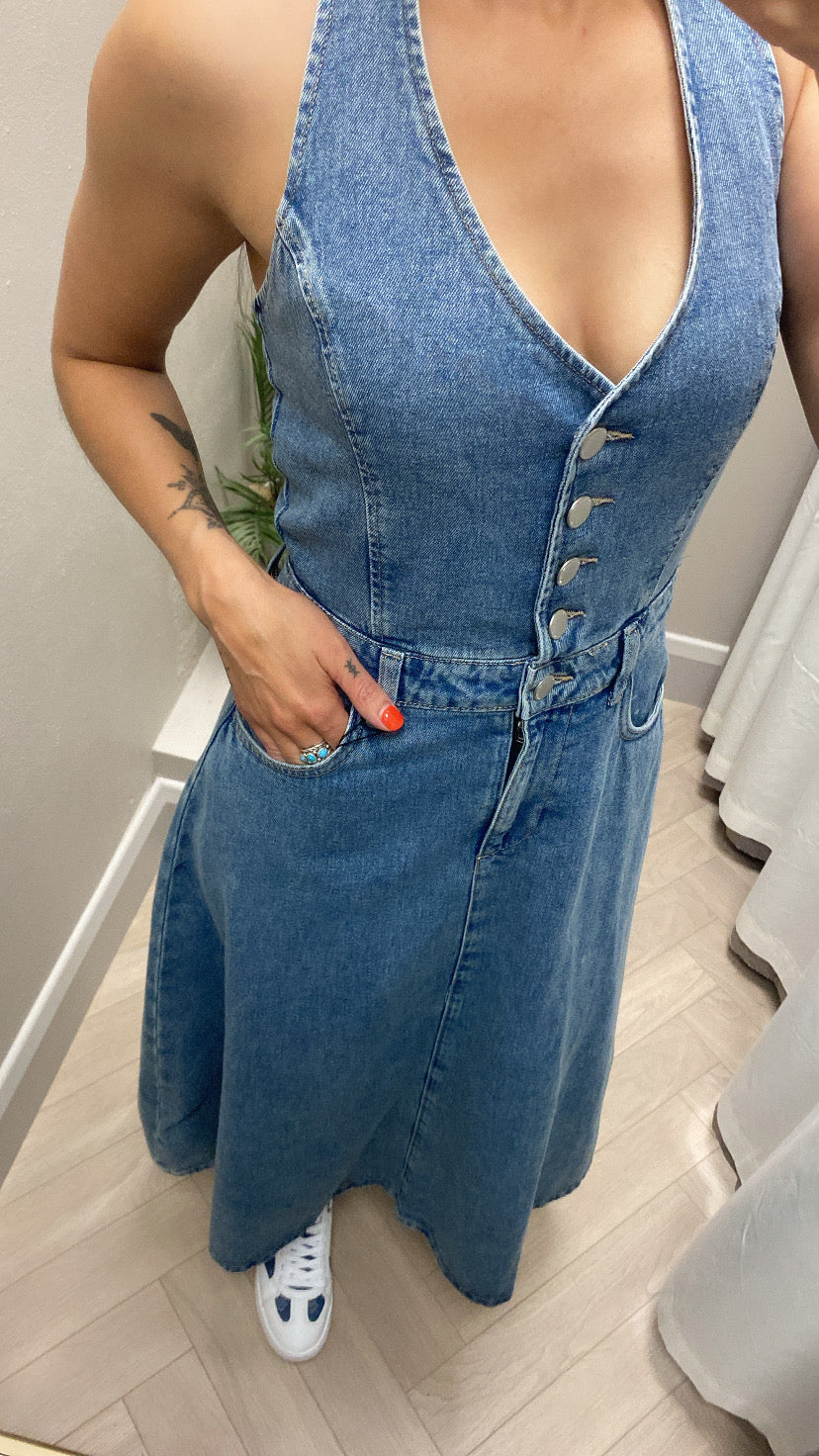 Brelle halter denim dress