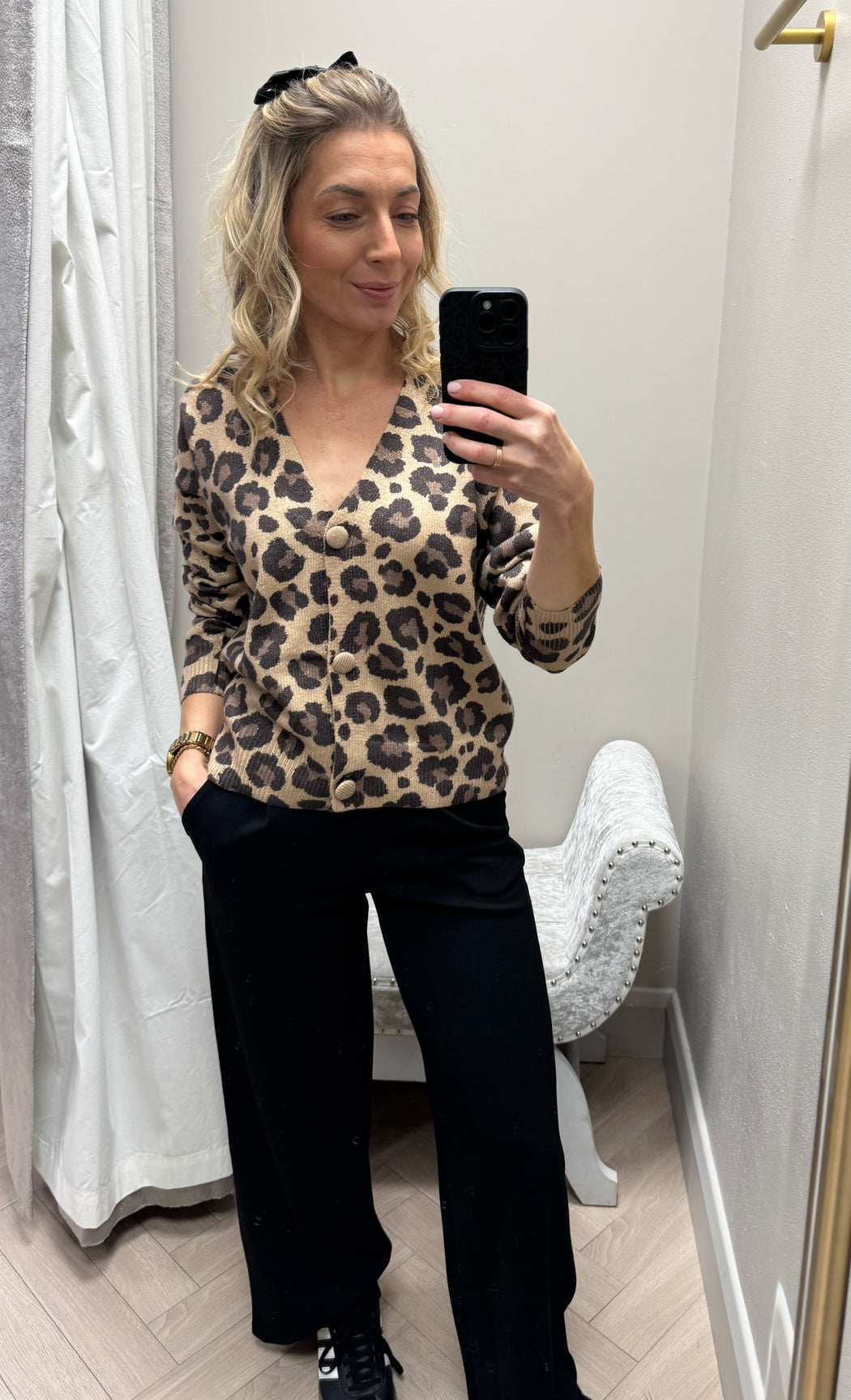 Camel Finn leopard Cardi