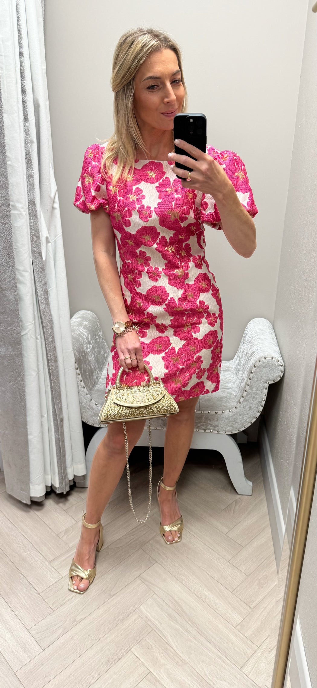 Katelyn pink jacquard shift dress