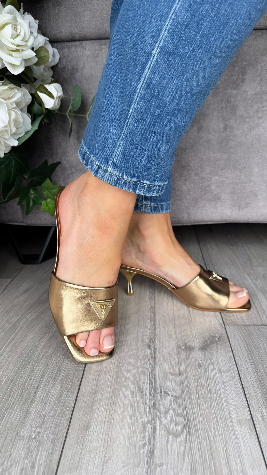 Guess bronze kitten heel mule FLJLUSLEL03