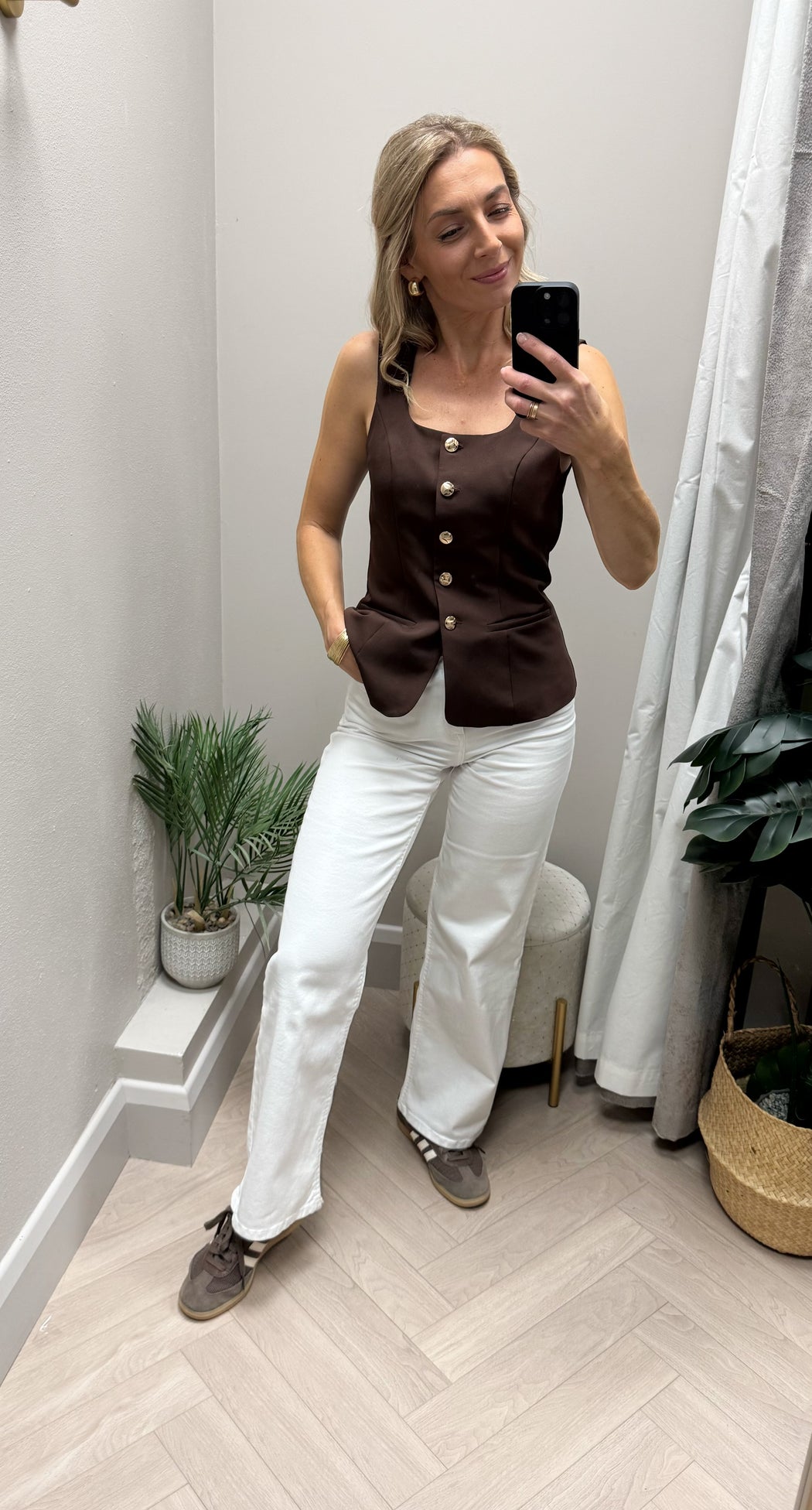 Jamie Square Neckline Waistcoat Brown