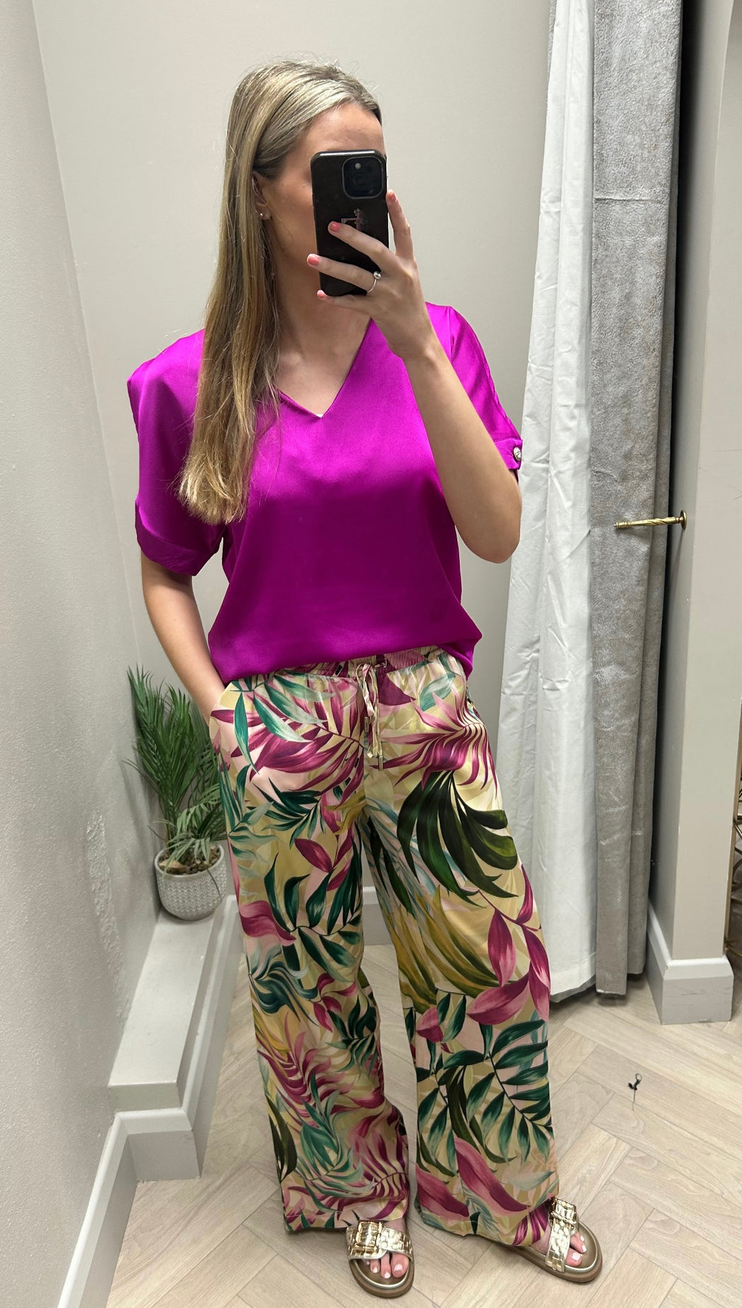 Magenta slit sleeve top
