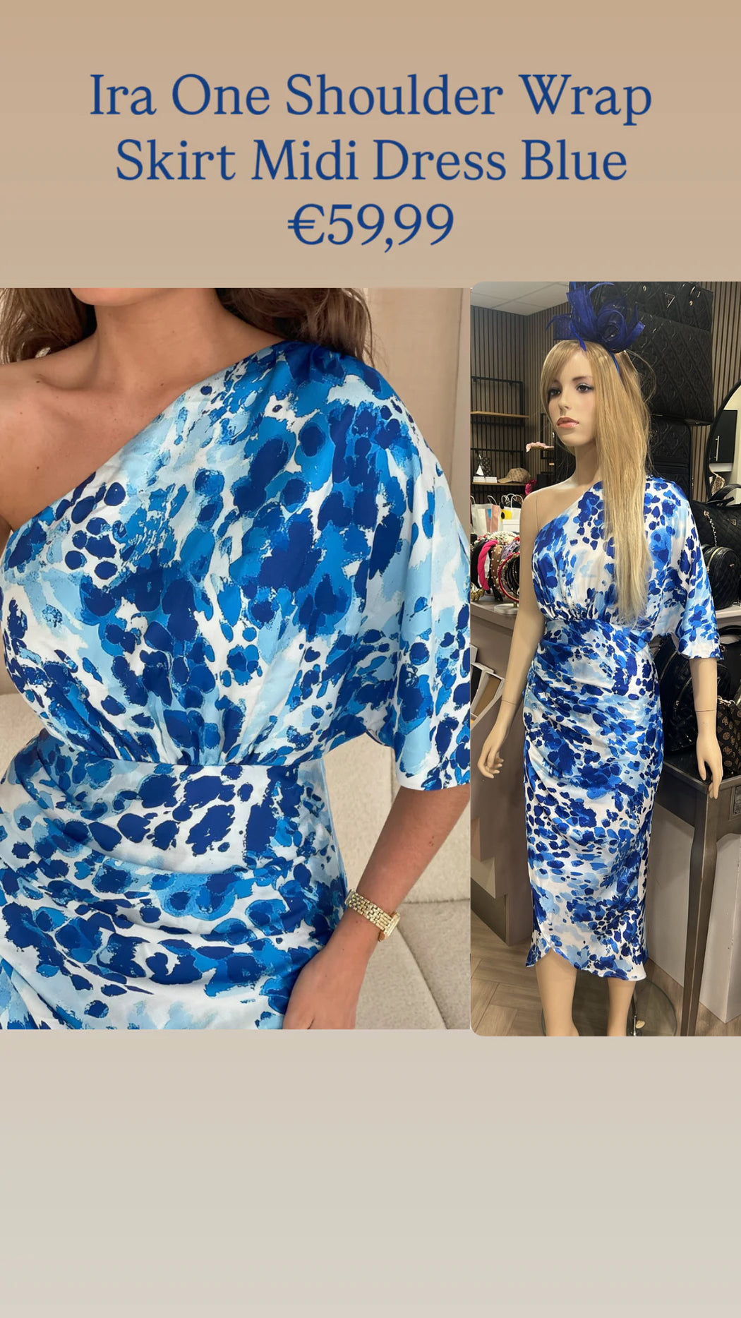 Ira One Shoulder Wrap Skirt Midi Dress Blue