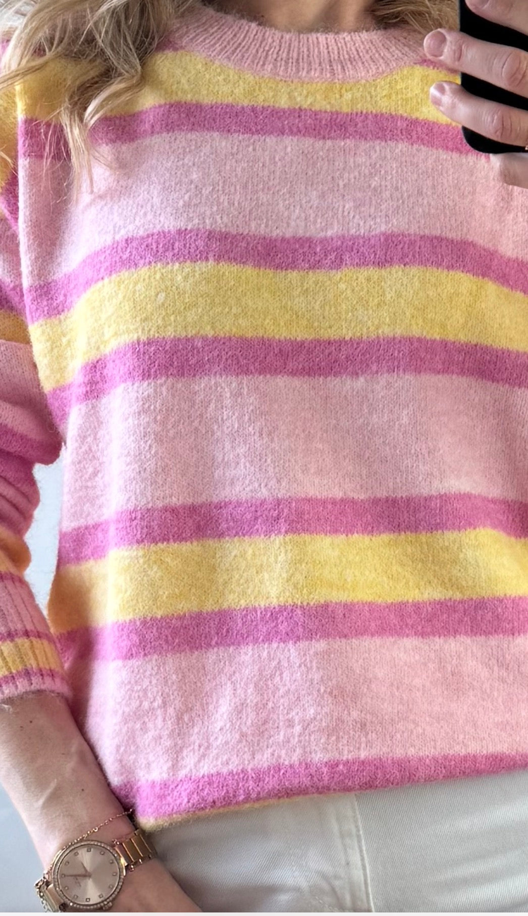 Anita pink stripe knit