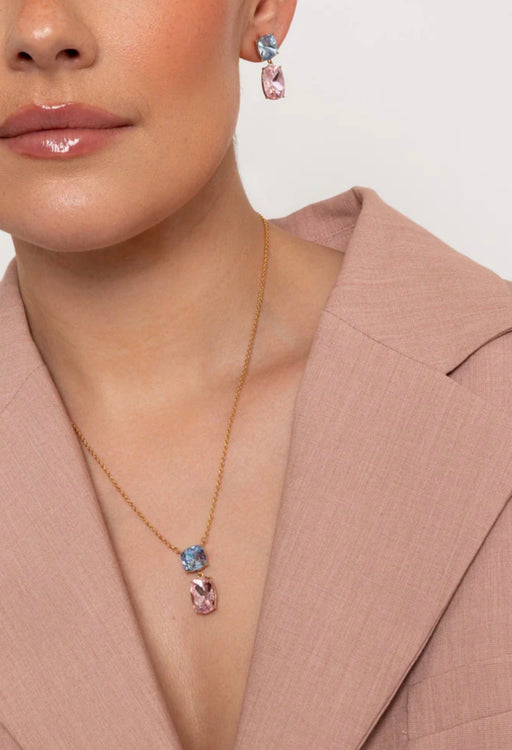 BLUE PINK CRYSTAL NECKLACE. T584NCB