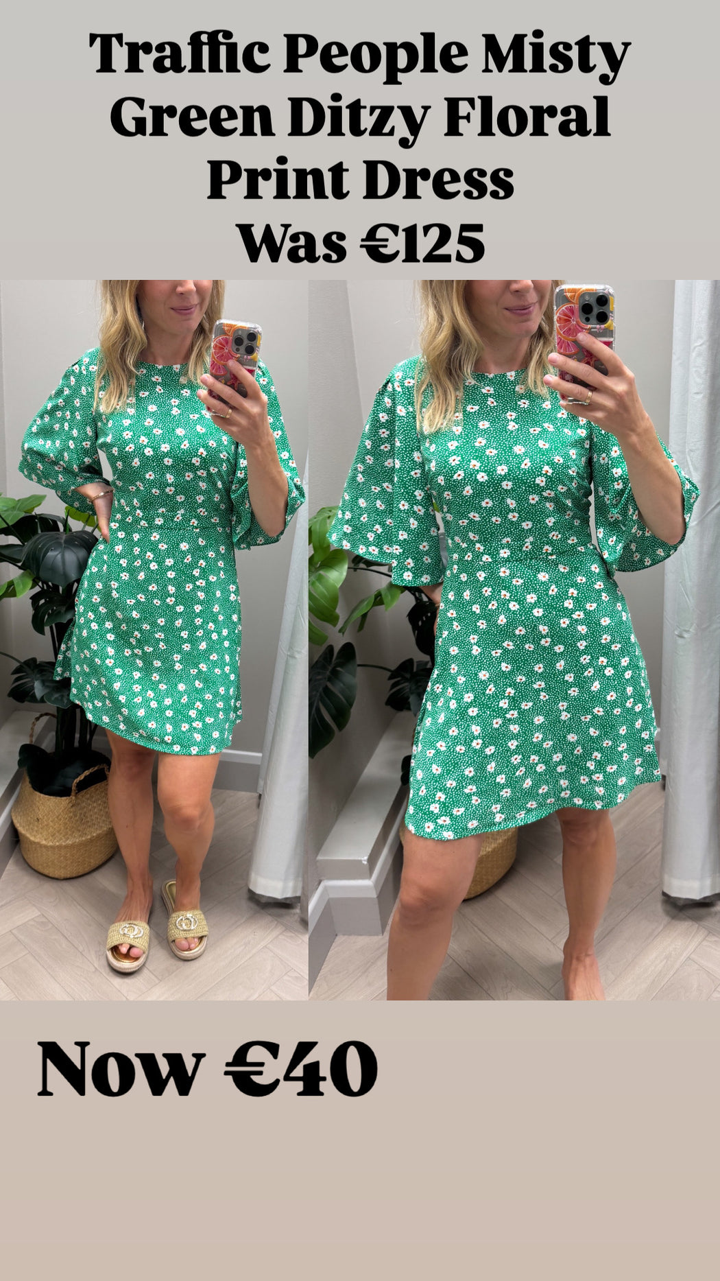 Traffic People Misty  Green  Ditzy Floral Print Dress