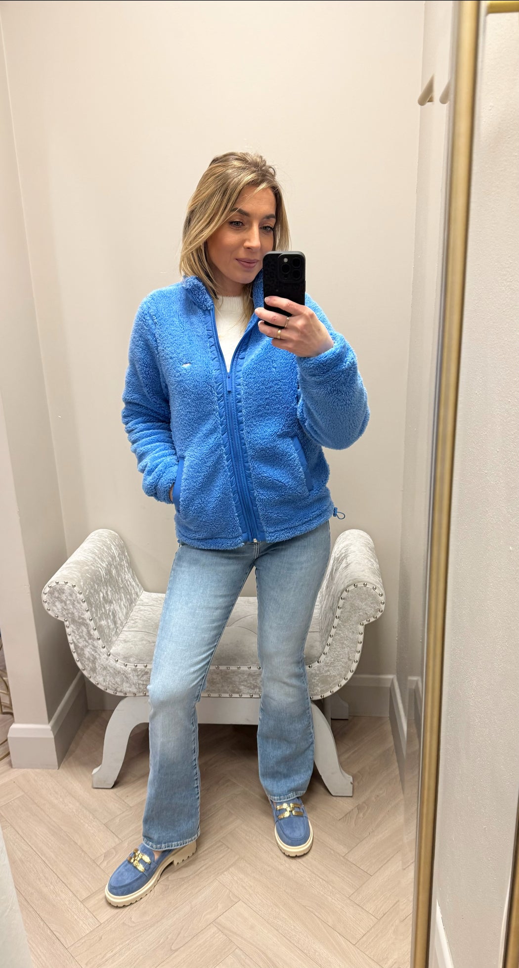 Zahra Teddy Bomber Cornflour Blue