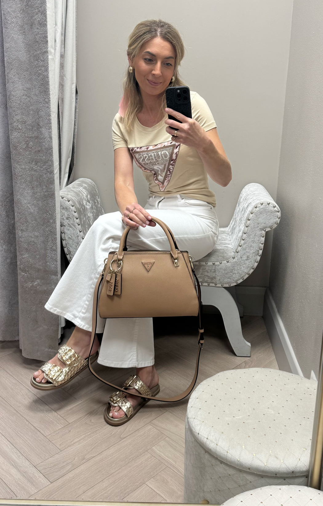Guess beige noelle satchel bag ZG787907