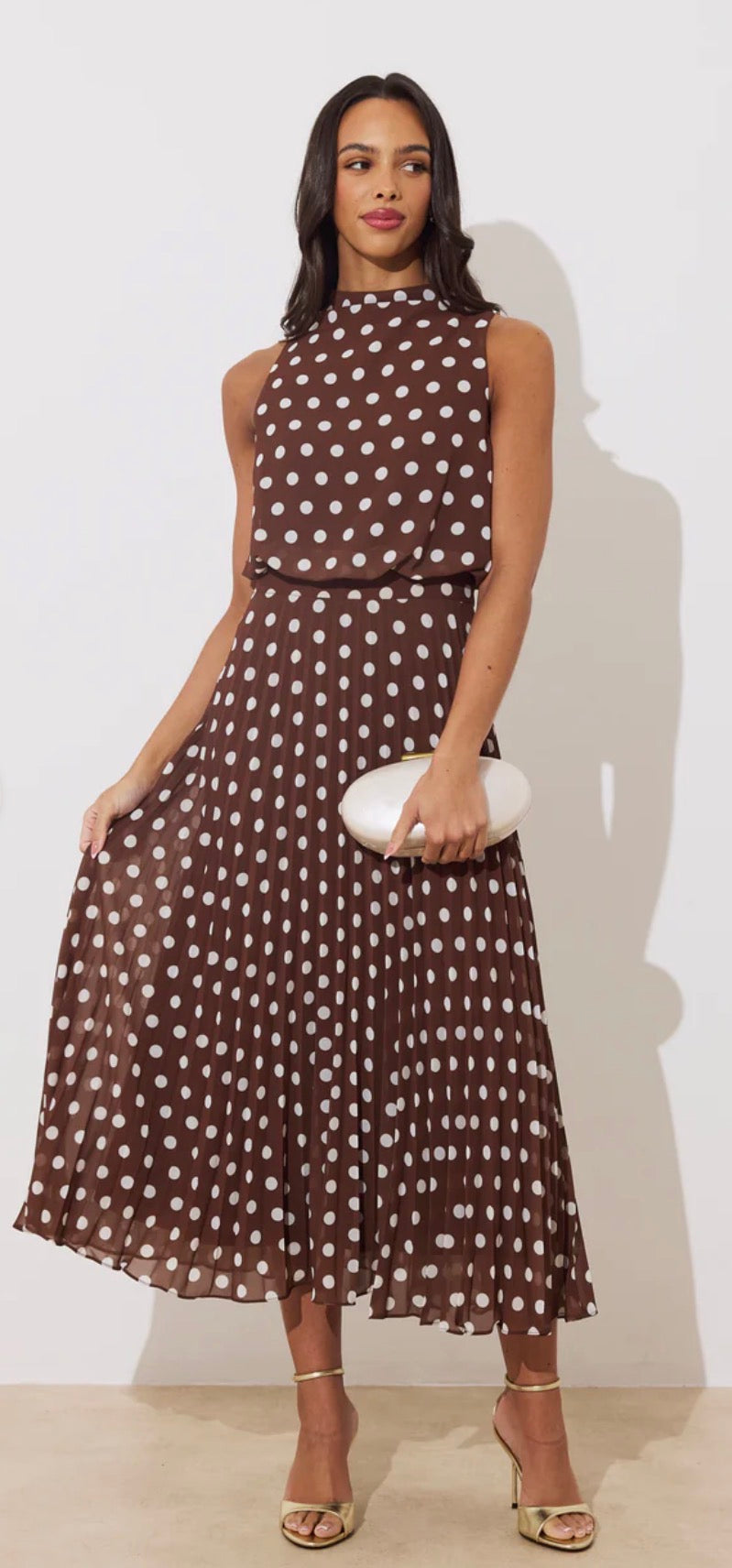 Molly brown drape pleat polka dot midi