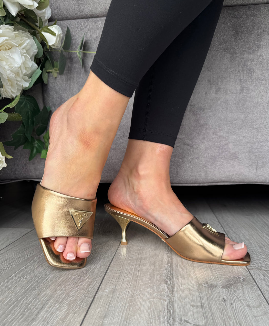 Guess bronze kitten heel mule FLJLUSLEL03