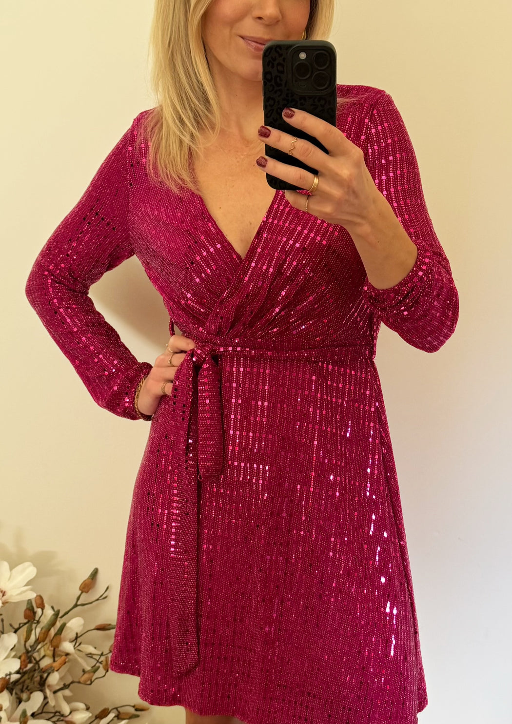 Kylie mini dress in pink sparkle