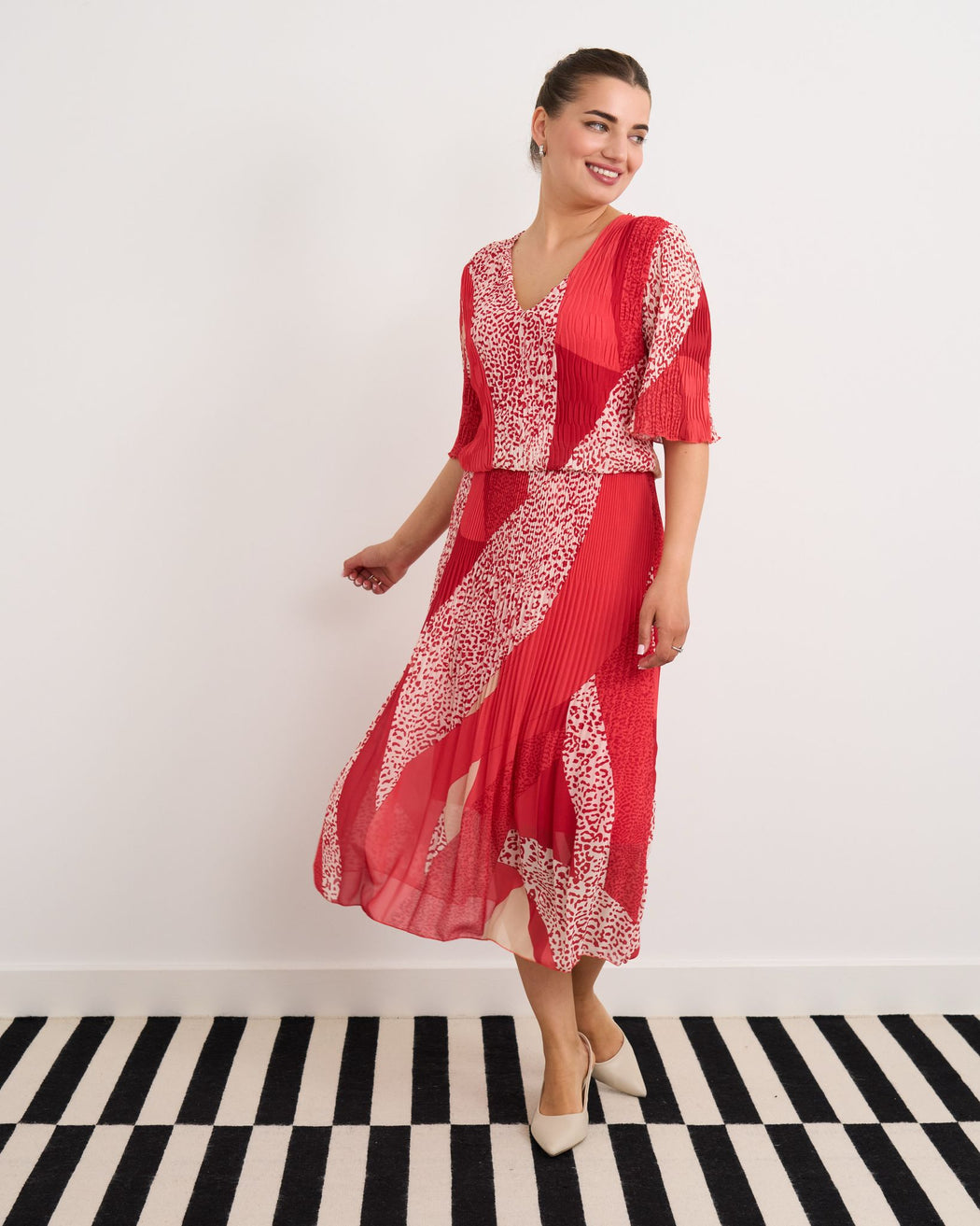 Ester red print midi