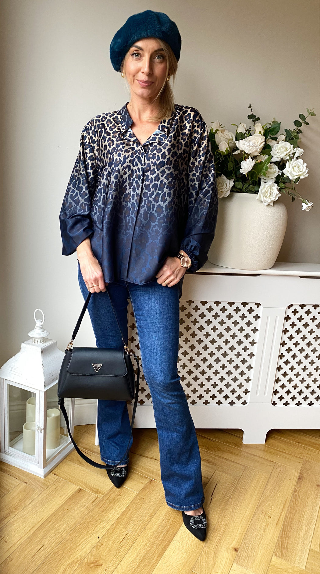 Vela blue leopard print shirt