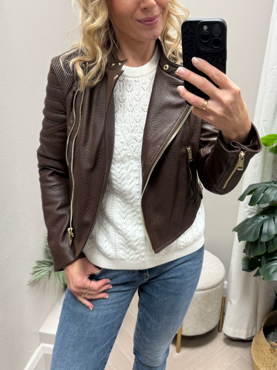 Guess jeannine chocolate brown pu jacket