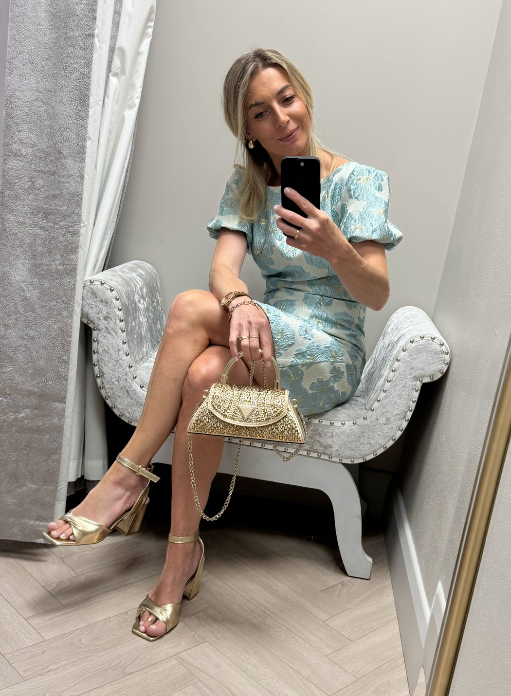 Katelyn blue jacquard shift dress