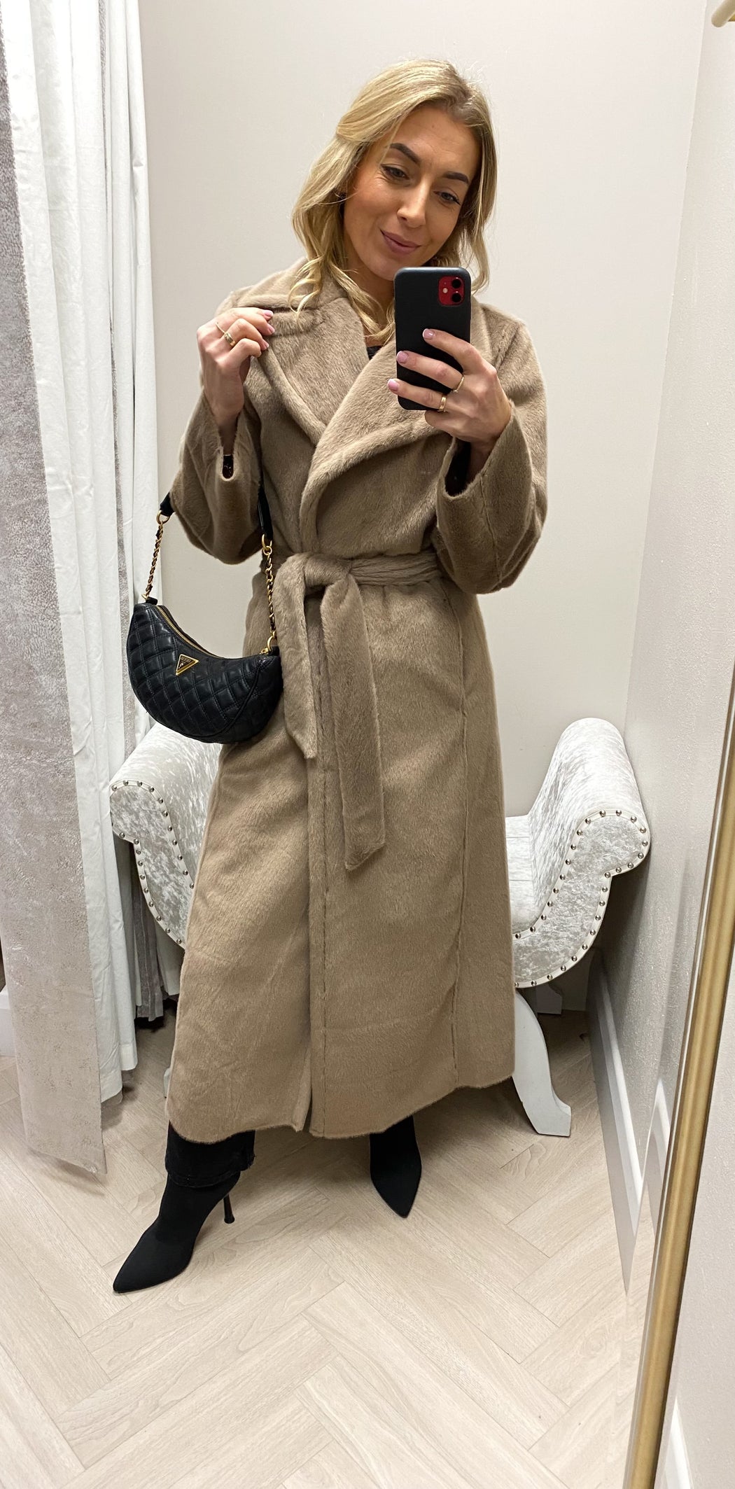 Guess Ada mocha longline faux mink coat