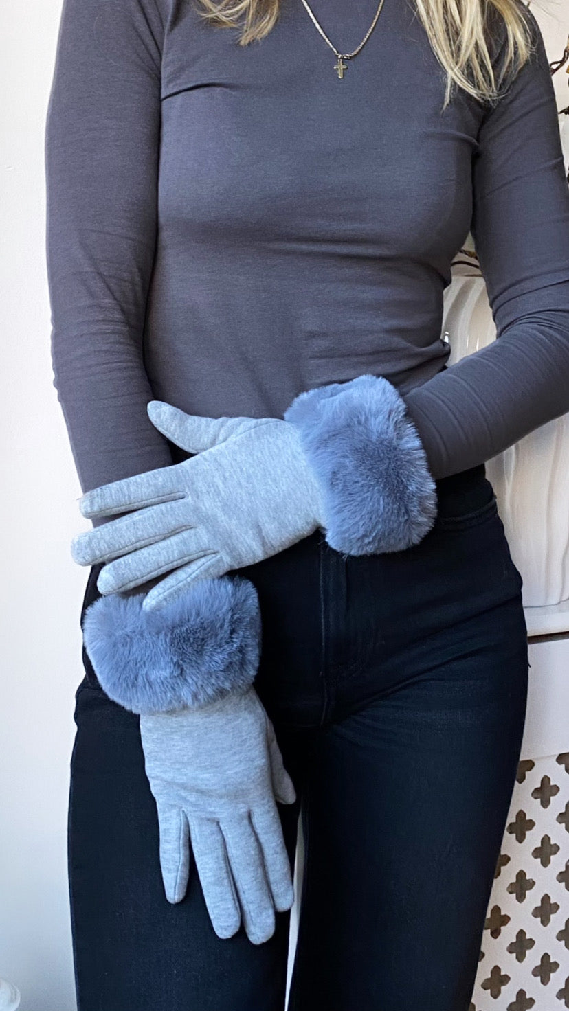 Amelia grey faux fur gloves