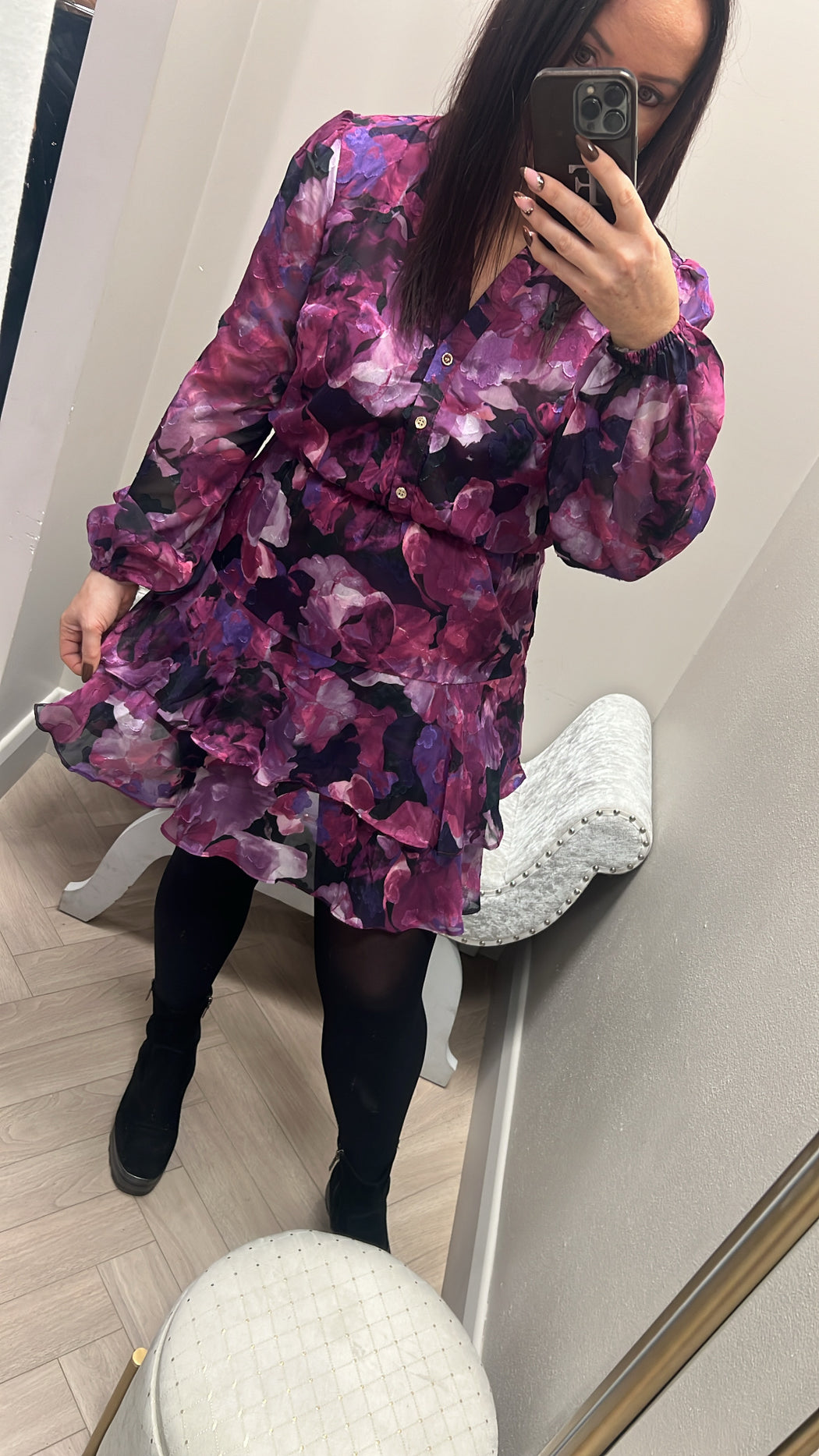 Purple floral frill dress