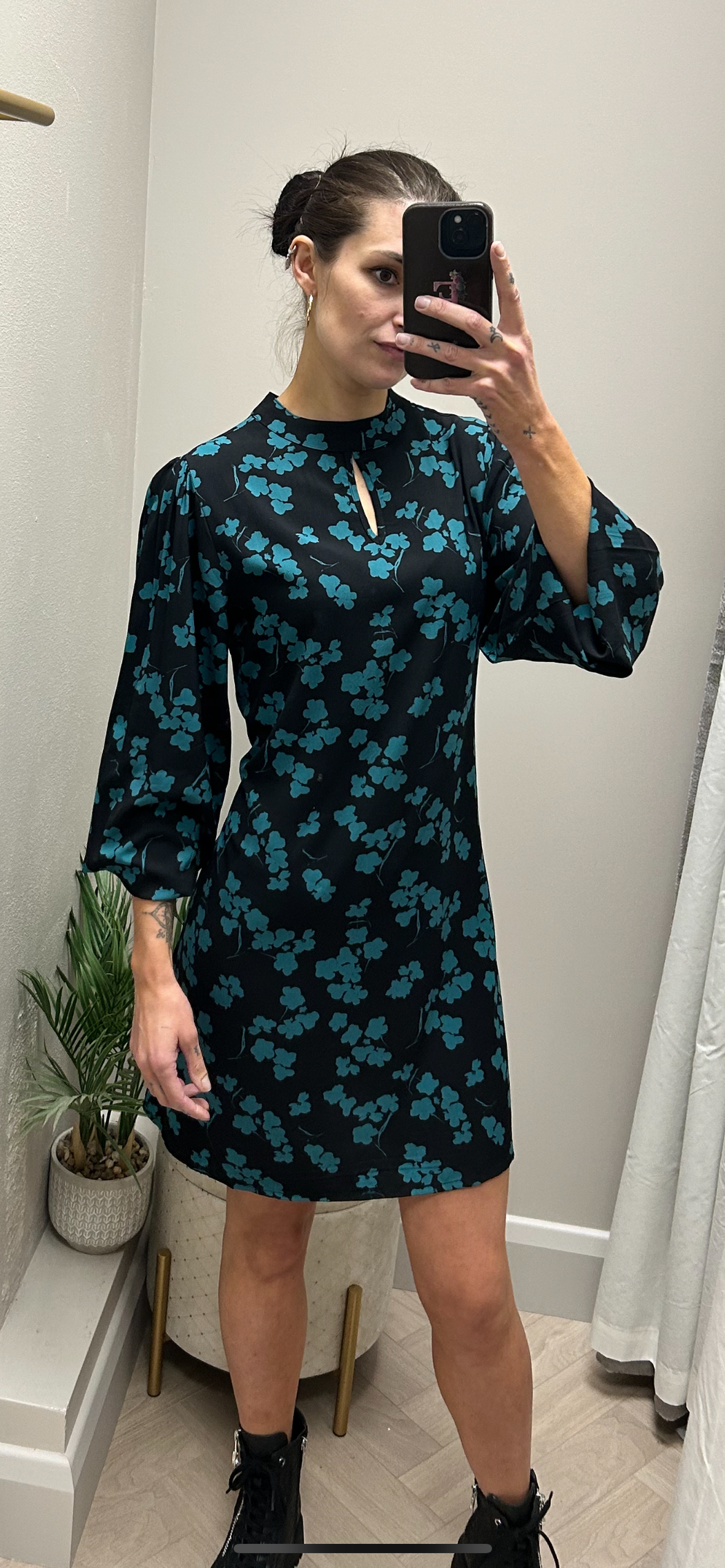 Blueberry teal black shift dress