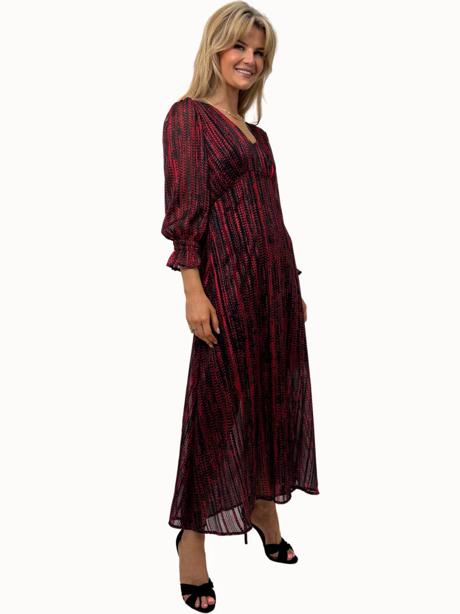 STREASA BLACK RED PRINT MIDI DRESS