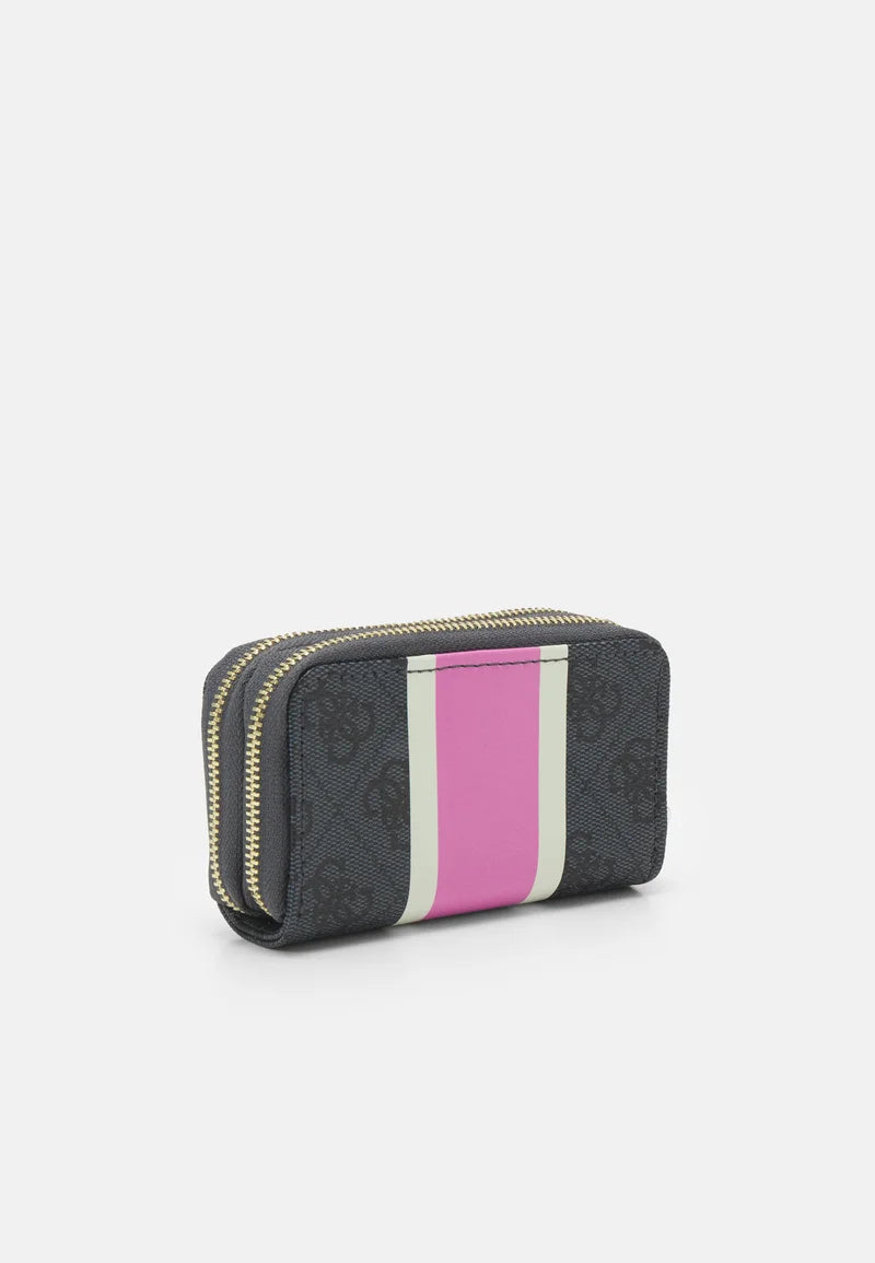 Pw7433p4111 Black pink top zip  compartment purse